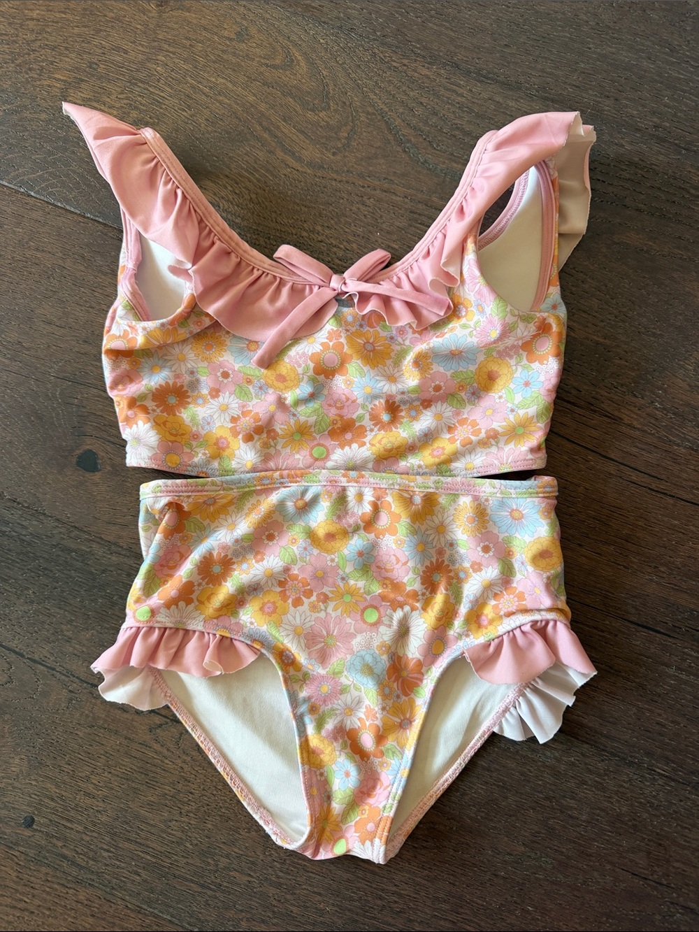 Girls' Pink Floral Ruffle Two-Piece Swim Set